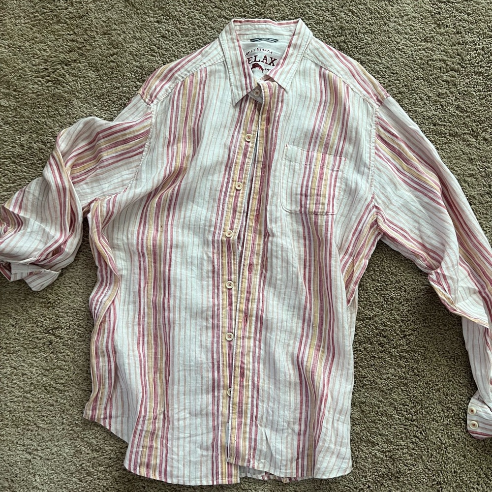 Tommy Bahama Red and Pink Casual Button Down Shirt
